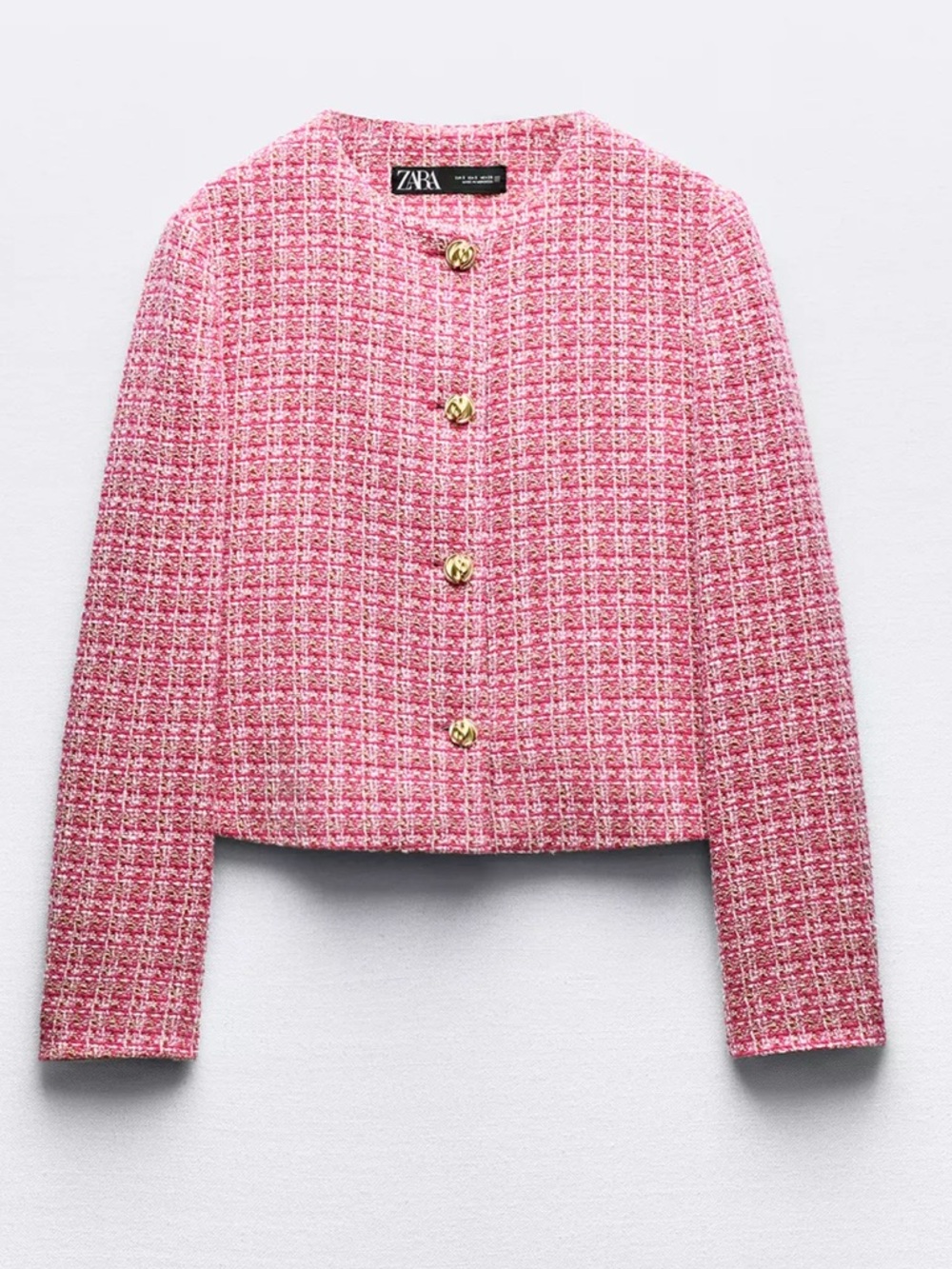 Zara Pink & Gold Tweed Cropped Blazer with Gold Buttons | RUNS SMALL!